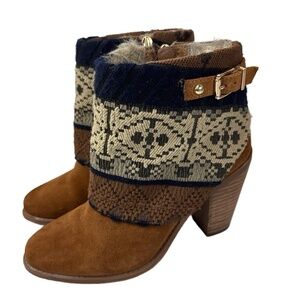 Jessica Simpson Womens 7 Brown Ankle Boots Heel Faux Fur Western Tapestry